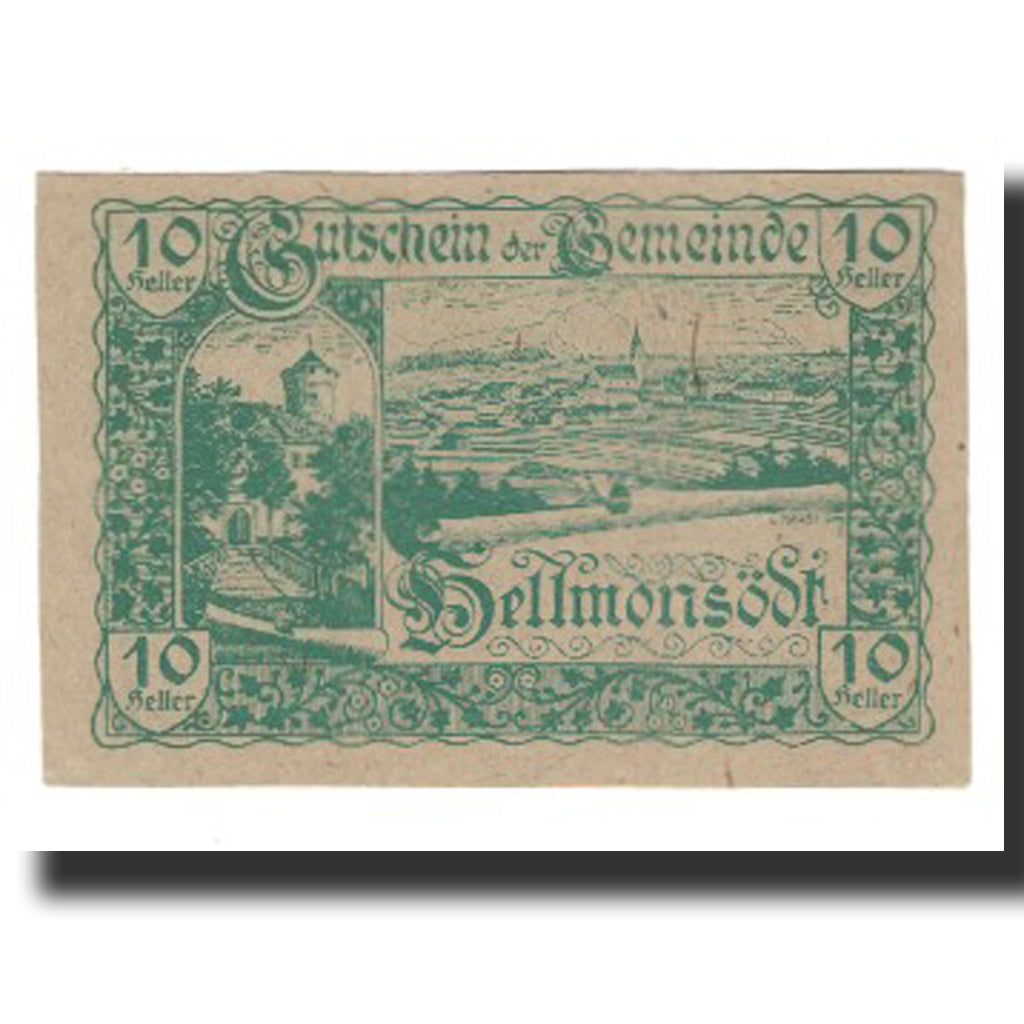 Banknot, Austria, Hellmonsödt O.Ö. Gemeinde, 10 Heller, Blason, Undated