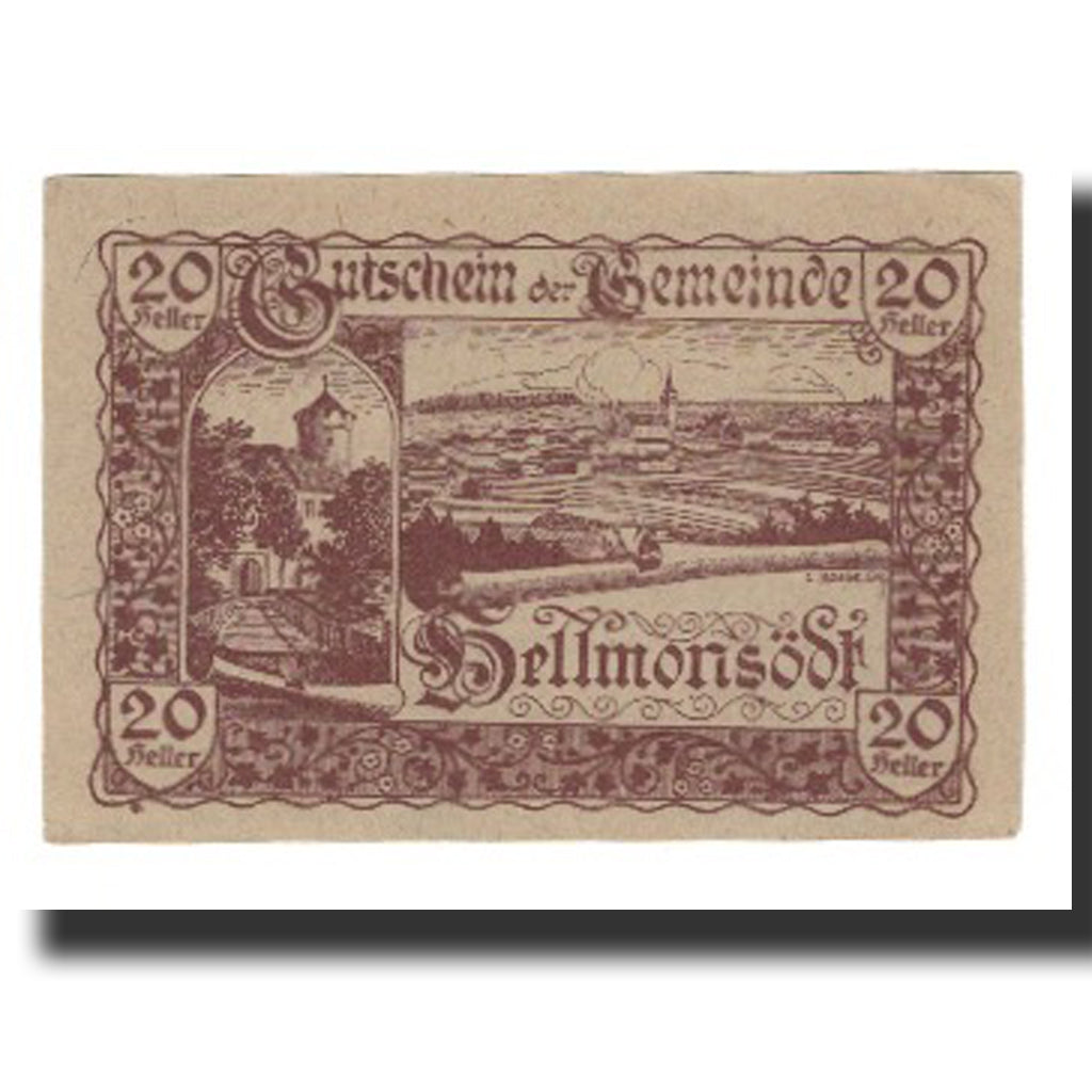 Banconote, Austria, Hellmonsödt O.Ö. Gemeinde, 20 Heller, Blason 1, BB