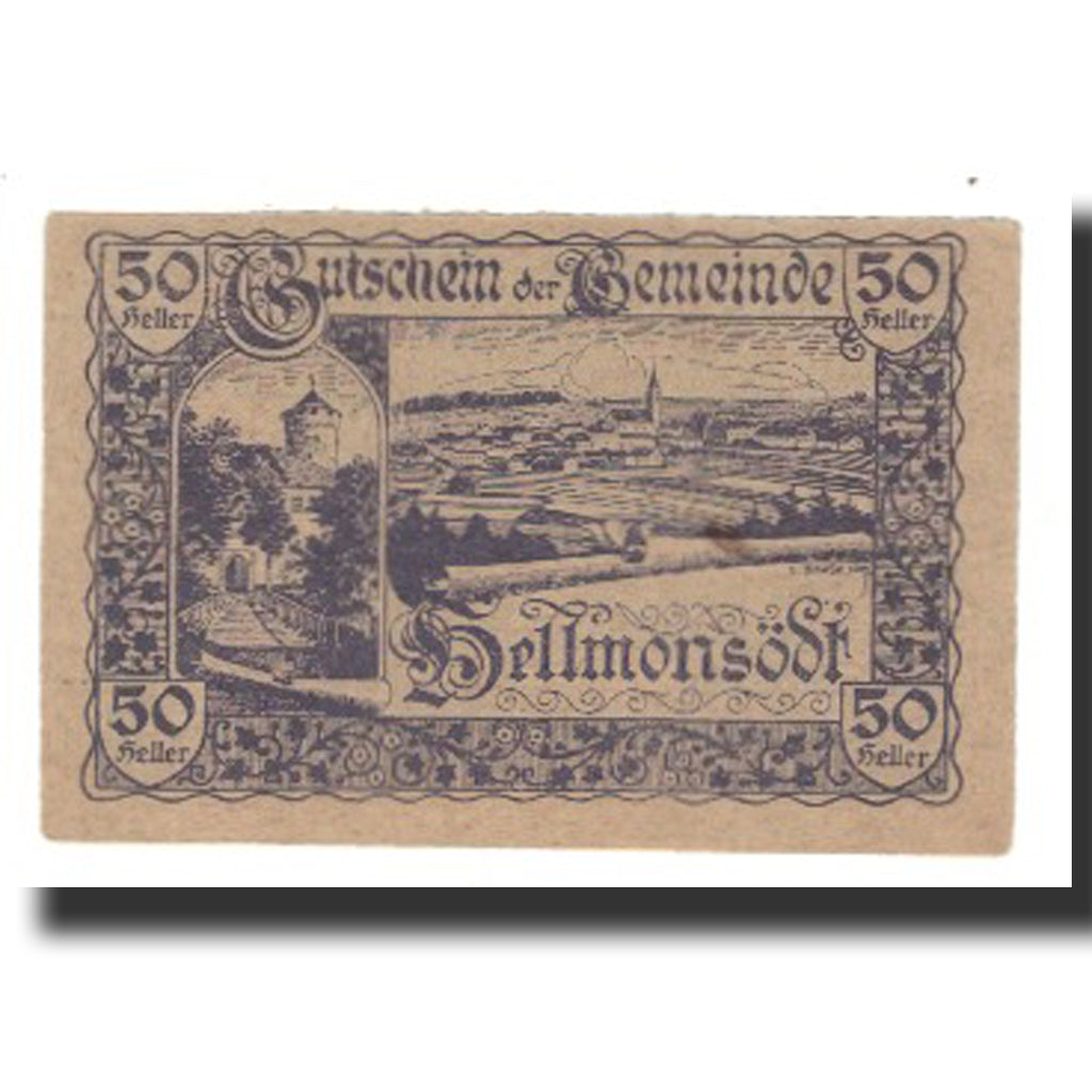 Billete, Austria, Hellmonsödt O.Ö. Gemeinde, 50 Heller, Blason 2, MBC, Mehl:FS