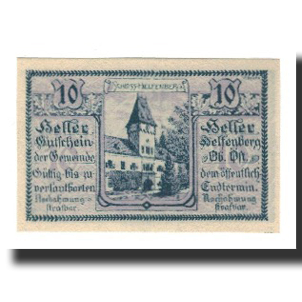 Geldschein, Österreich, Helfenberg O.Ö. Gemeinde, 10 Heller, Texte, 1920