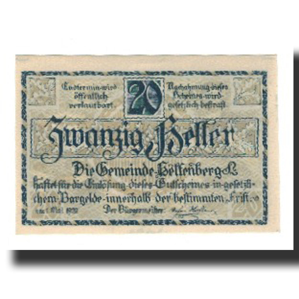 Nota, Áustria, Helfenberg O.Ö. Gemeinde, 20 Heller, texte 1, 1920, 1920-05-01