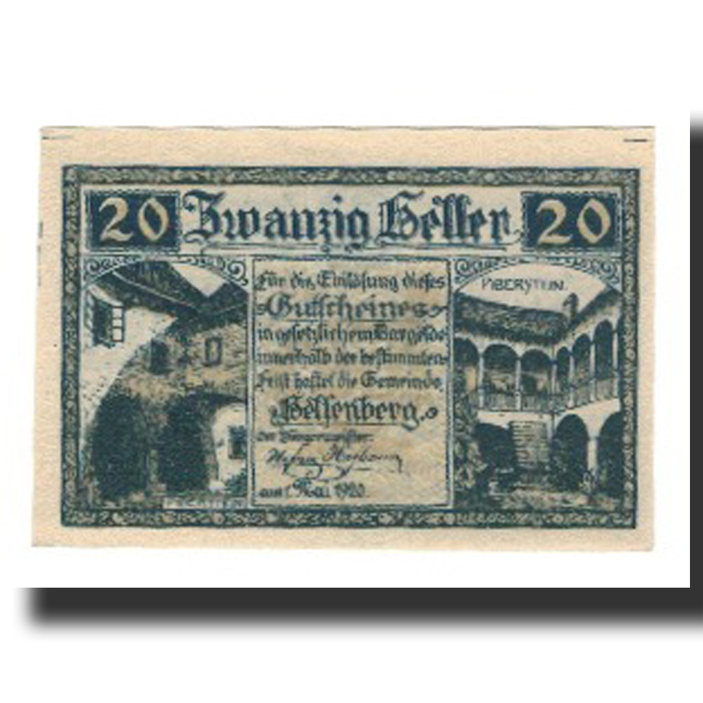Nota, Áustria, Helfenberg O.Ö. Gemeinde, 20 Heller, texte 1, 1920, 1920-05-01