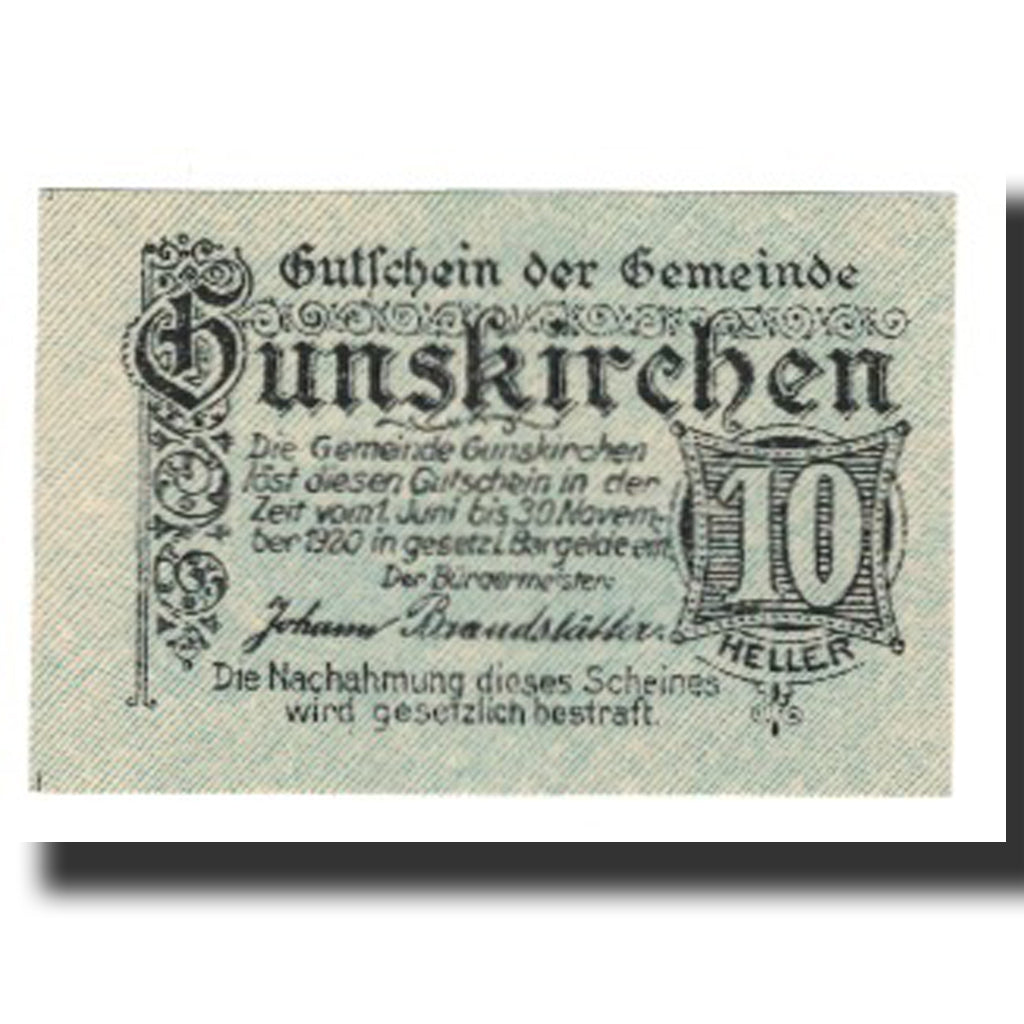 Banconote, Austria, Gunskirchen, 10 Heller, Eglise 1, 1921, 1921-06-01, SPL-