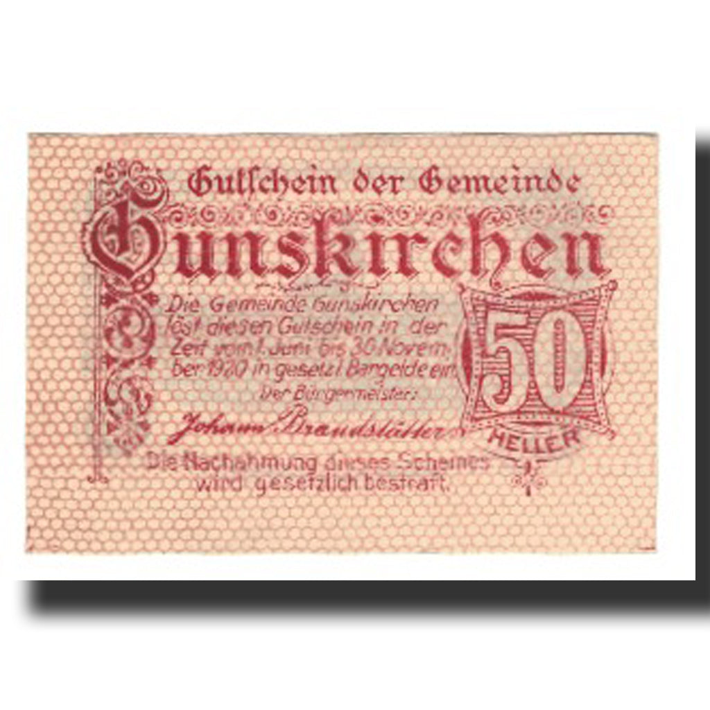 Billete, Austria, Gunskirchen, 50 Heller, église 3, 1921, 1921-06-01, EBC