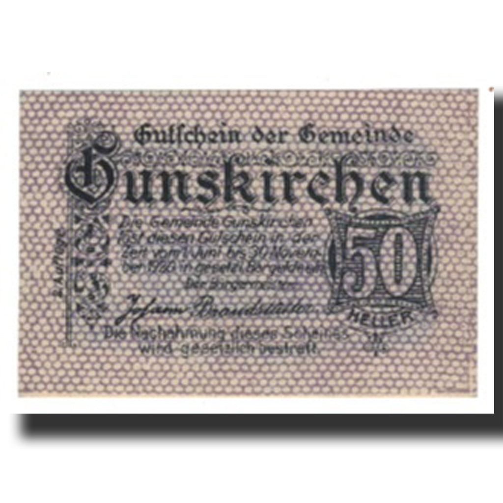 Banconote, Austria, Gunskirchen, 50 Heller, Eglise 5, 1921, 1921-06-01, SPL-