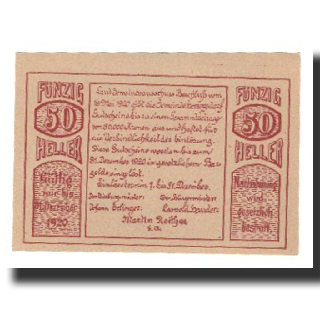 Banconote, Austria, Herzogsdorf, 50 Heller, texte 1, 1920, 1920-12-31, SPL-