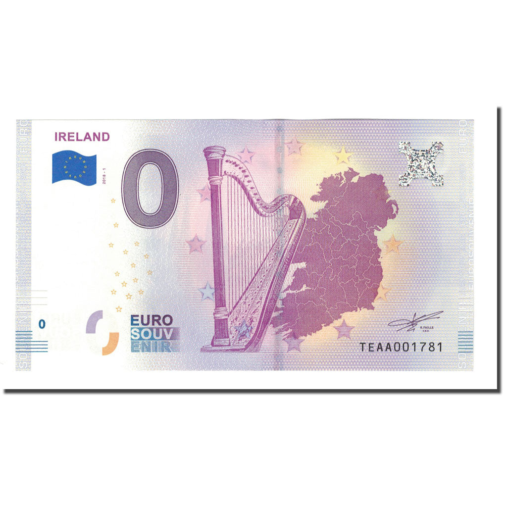 Irlanda, Tourist Banknote - 0 Euro, Ireland - Dublin - Ireland Map - Harpe