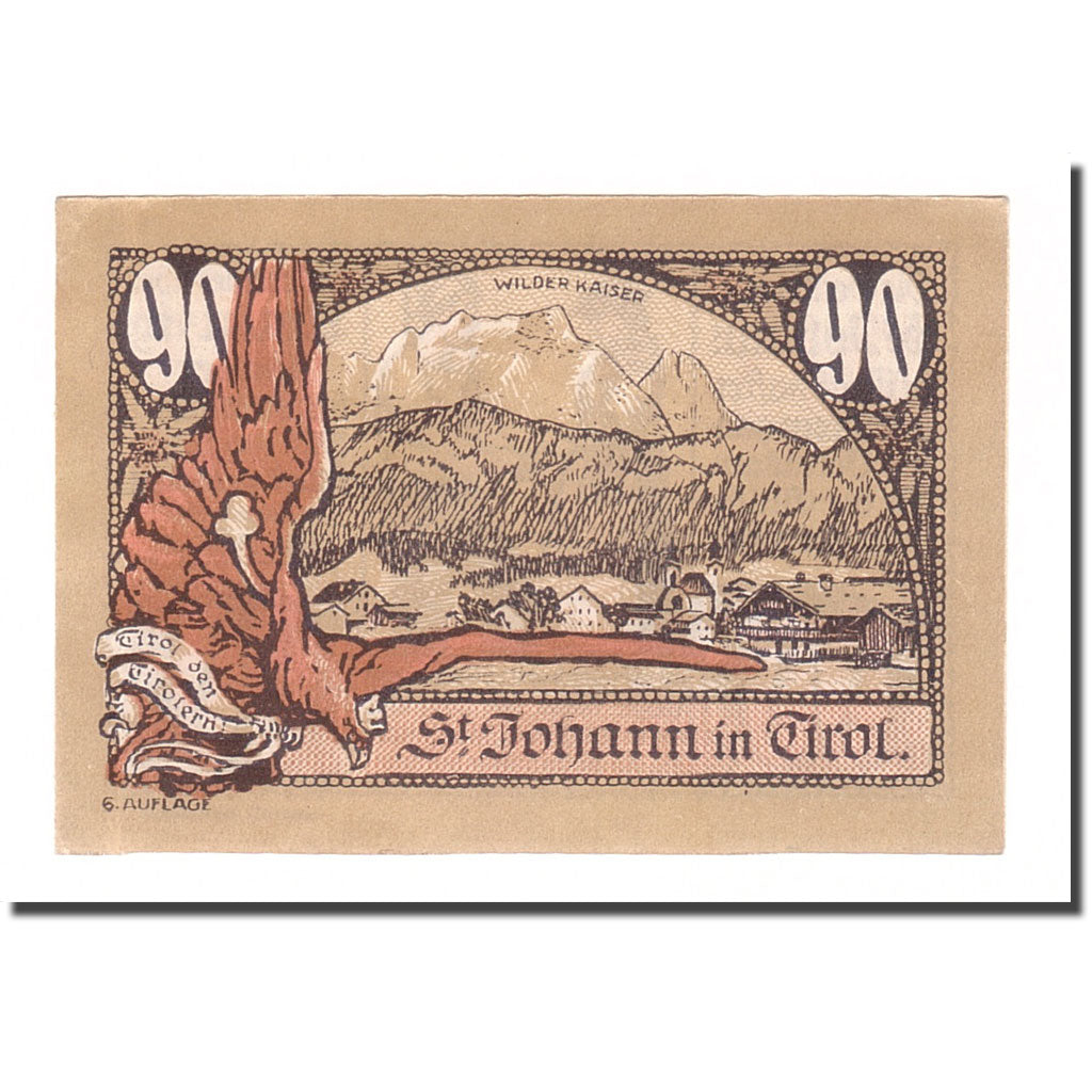 Banknote, Austria, St Johann in Tirol, 90 Heller, paysage, 1921, 1921-01-31