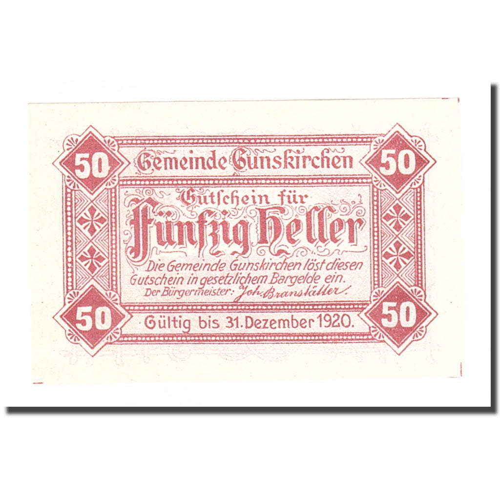Geldschein, Österreich, Gunskirchen, 50 Heller, paysage 1, 1921, 1921-12-31