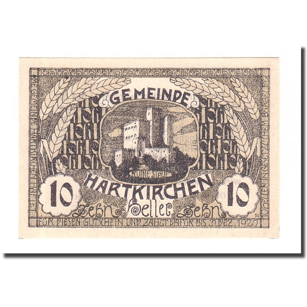 Geldschein, Österreich, Hartkirchen, 10 Heller, Texte, 1920, 1920-12-31, VZ
