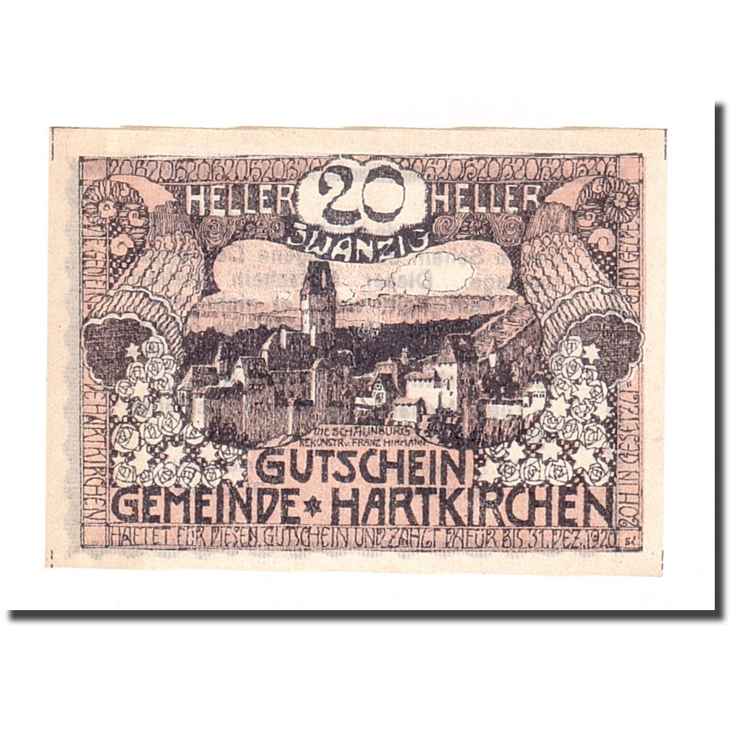 Geldschein, Österreich, Hartkirchen, 20 Heller, texte 1, 1920, 1920-12-31, VZ