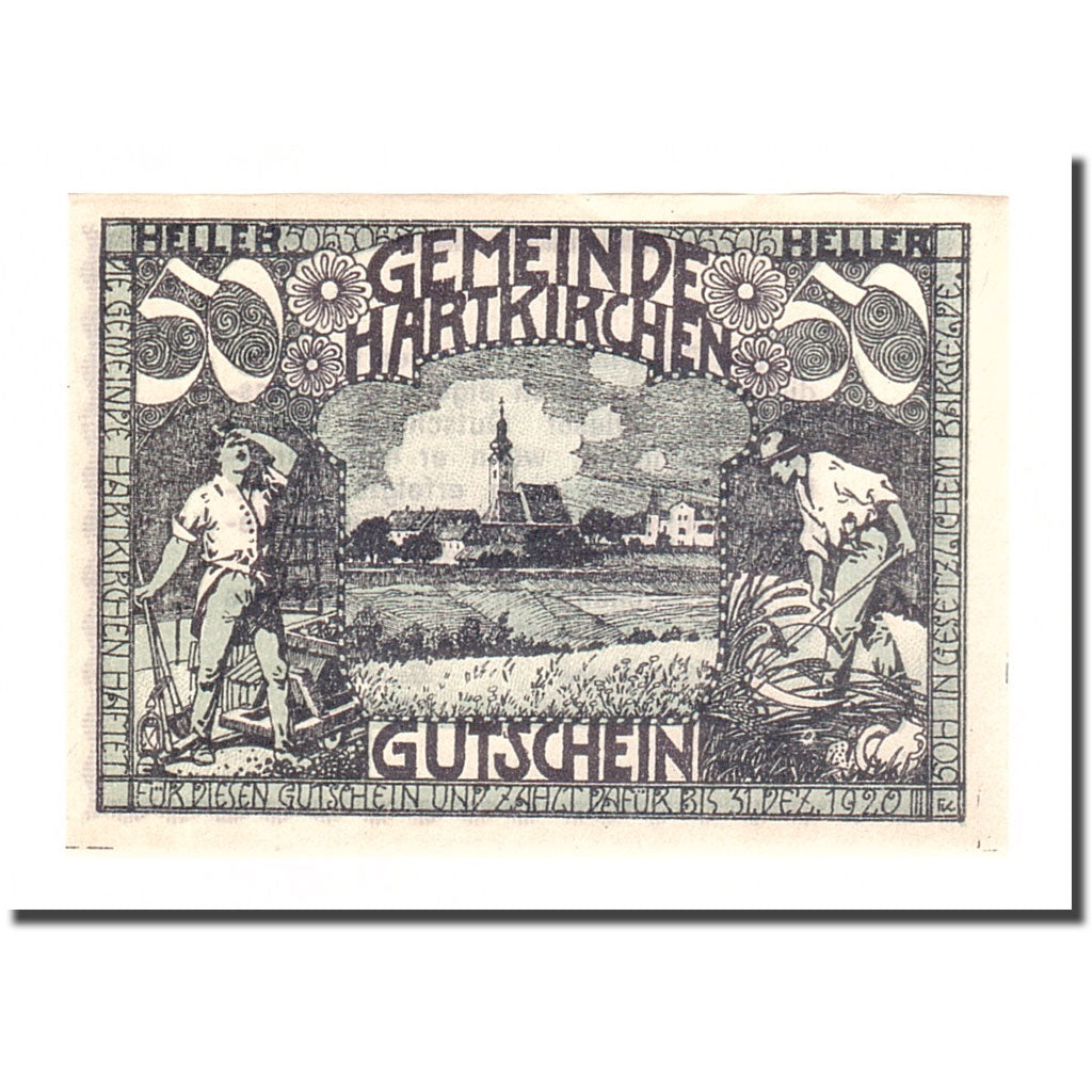Banknote, Austria, Hartkirchen, 50 Heller, Texte 2, 1920, 1920-12-31, AU(55-58)