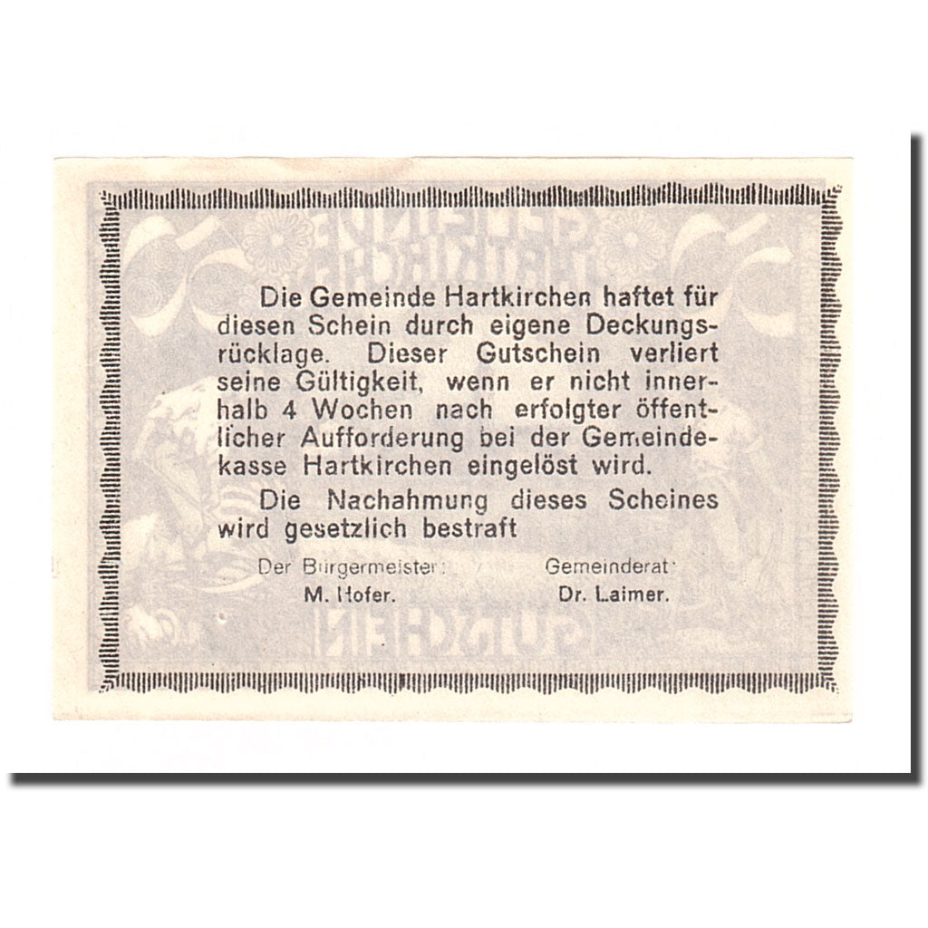 Banknote, Austria, Hartkirchen, 50 Heller, Texte 2, 1920, 1920-12-31, AU(55-58)