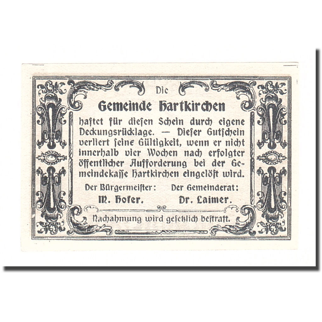 Billete, Austria, Hartkirchen, 25 Heller, Texte, EBC, Mehl:FS 353II