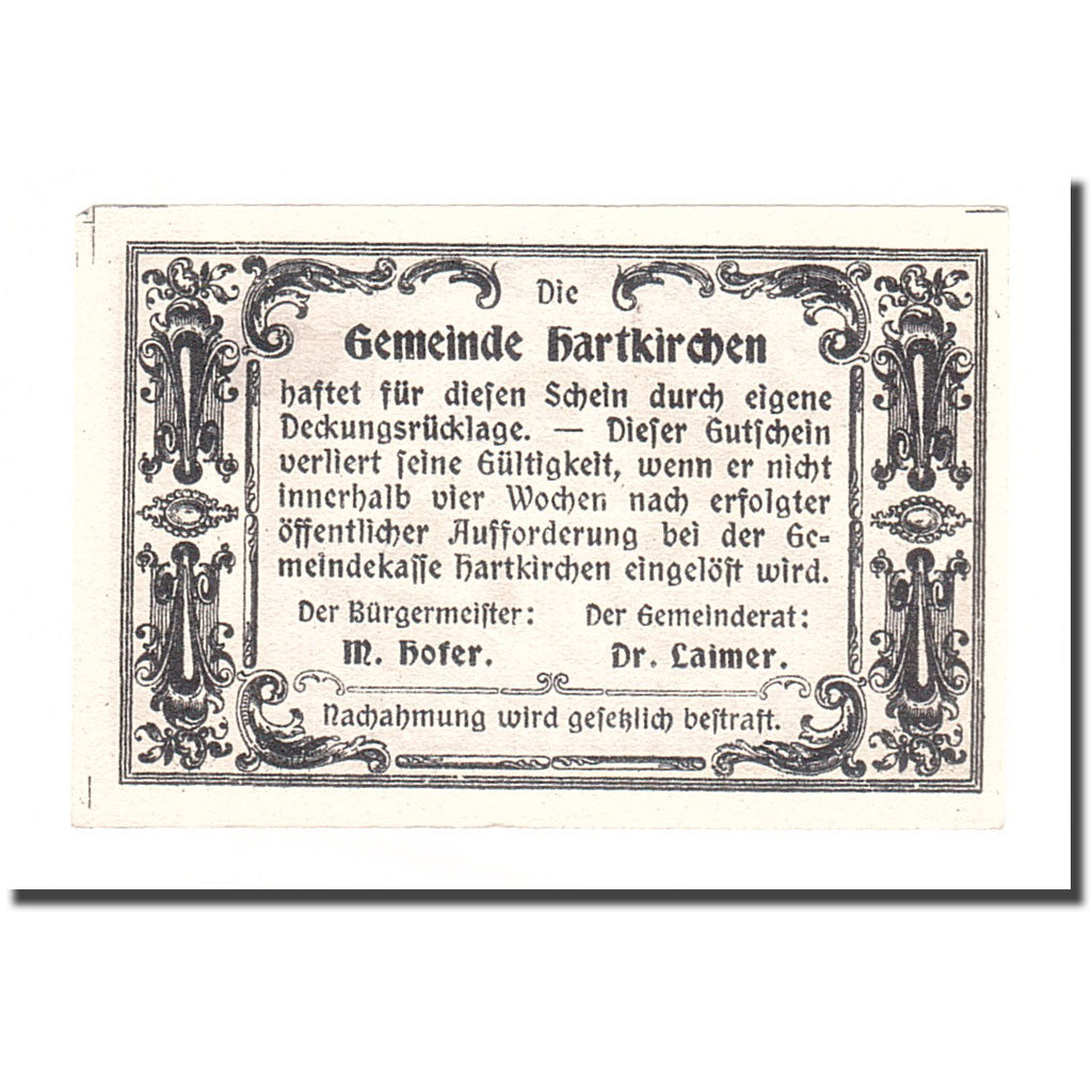 Geldschein, Österreich, Hartkirchen, 75 Heller, Texte 2, VZ, Mehl:FS 353II