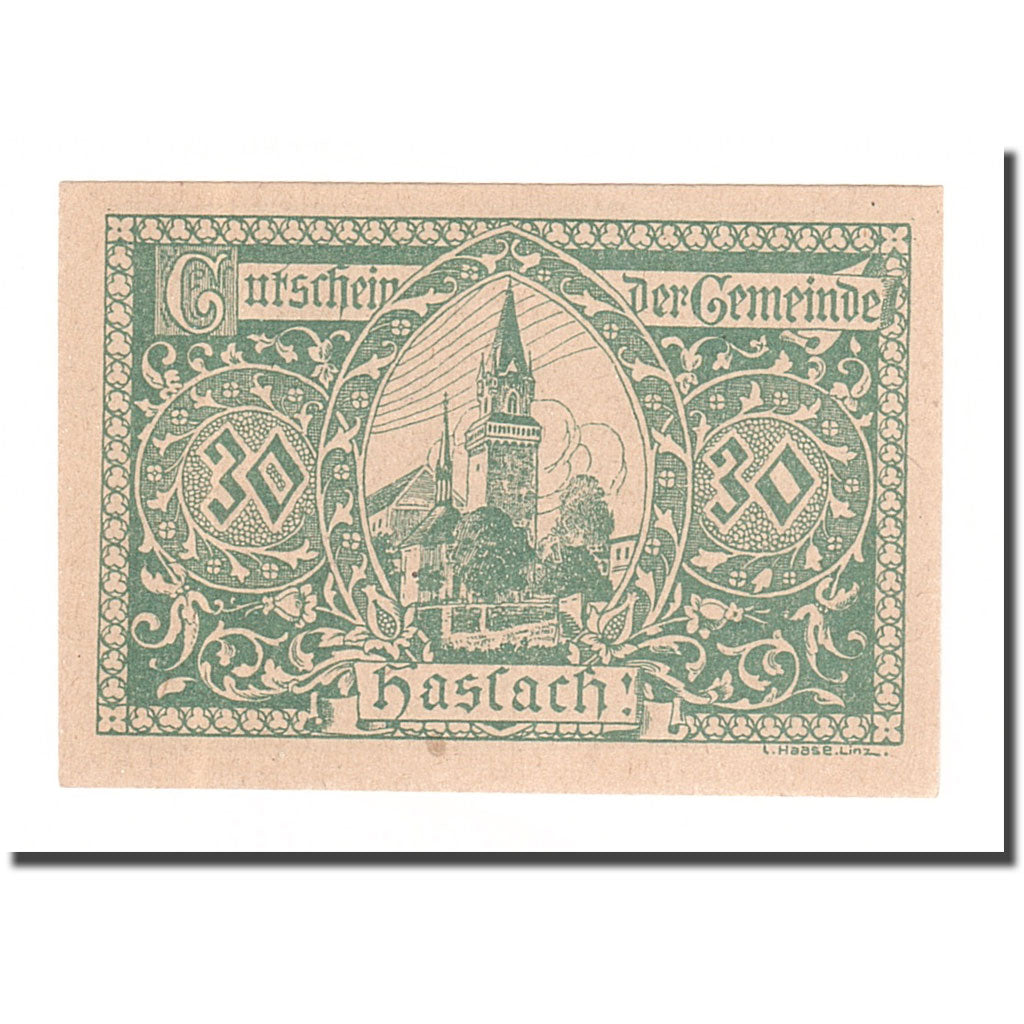 Banknote, Austria, Haslach O.Ö. Ortsgemeinde Bürgermeister: F. Mathie, 30
