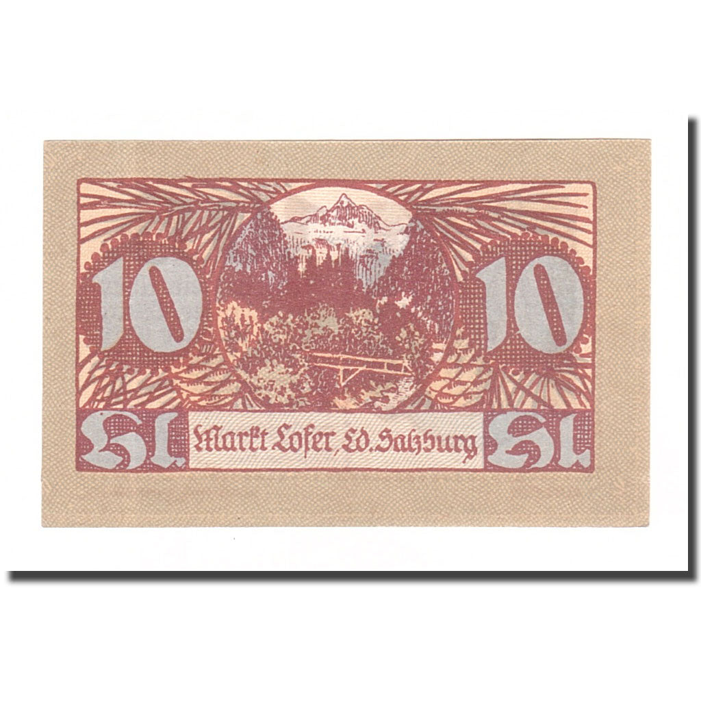 Nota, Áustria, Lofer Sbg. Marktgemeinde, 10 Heller, paysage 1, 1921, AU(55-58)