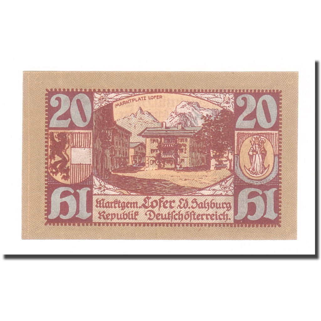 Banknot, Austria, Lofer Sbg. Marktgemeinde, 20 Heller, paysage 2, 1921, Undated