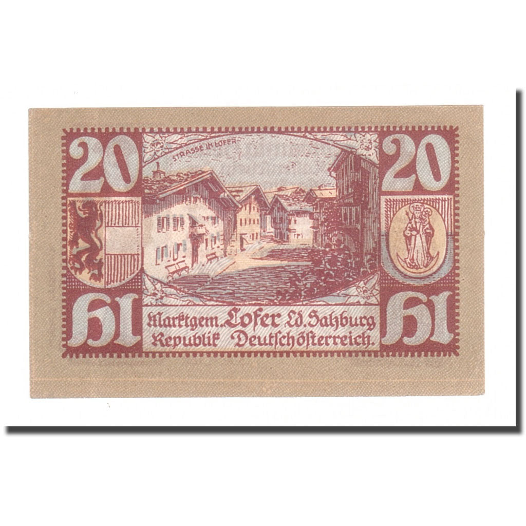 Billete, Austria, Lofer Sbg. Marktgemeinde, 20 Heller, paysage 3, 1921, EBC
