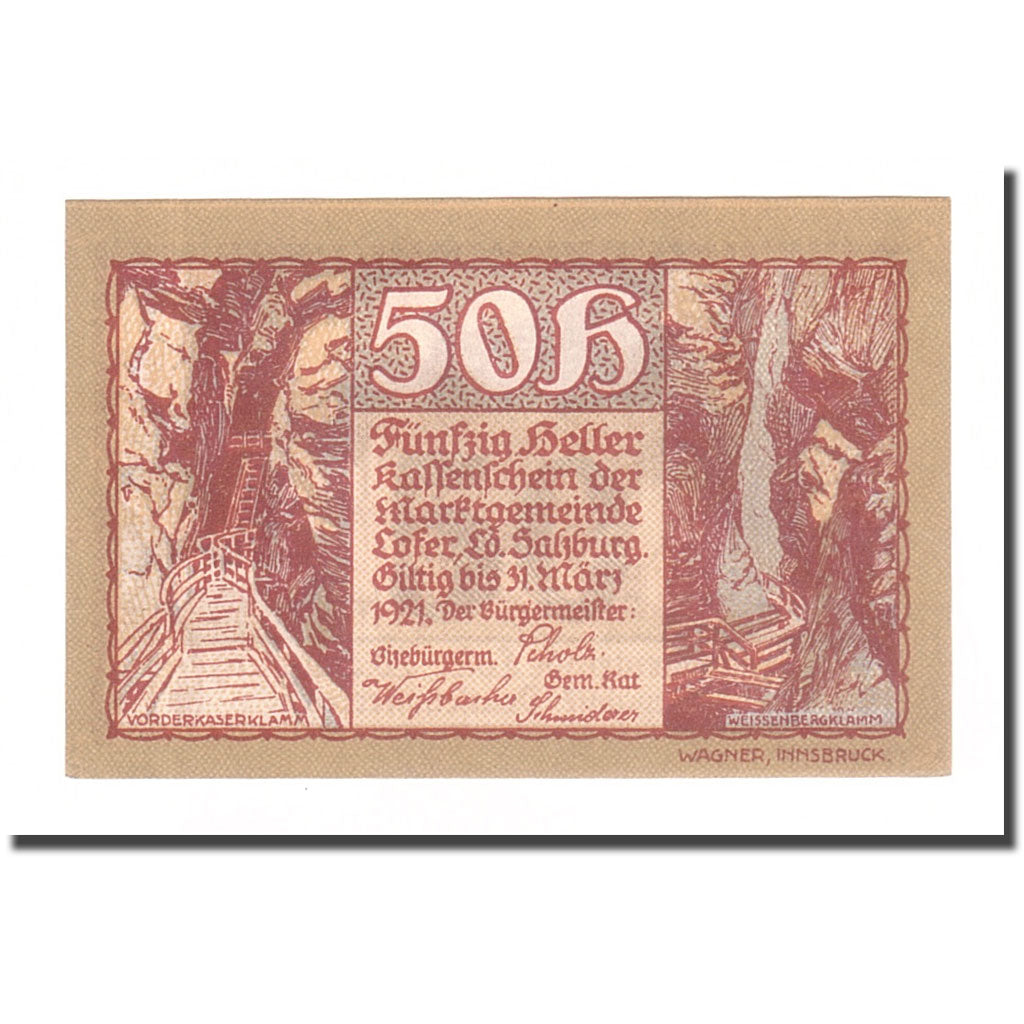 Banknote, Austria, Lofer Sbg. Marktgemeinde, 50 Heller, paysage 4, 1921