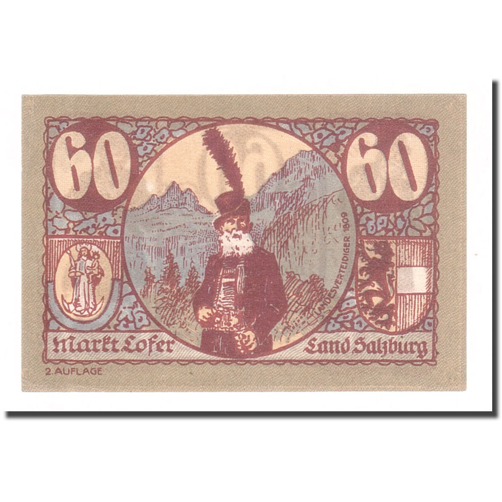 Geldschein, Österreich, Lofer Sbg. Marktgemeinde, 60 Heller, personnage, 1921