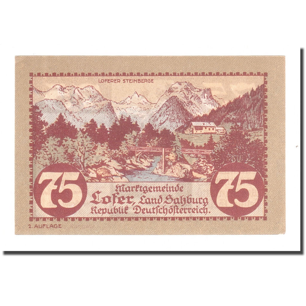 Banknote, Austria, Lofer Sbg. Marktgemeinde, 75 Heller, paysage 5, 1921