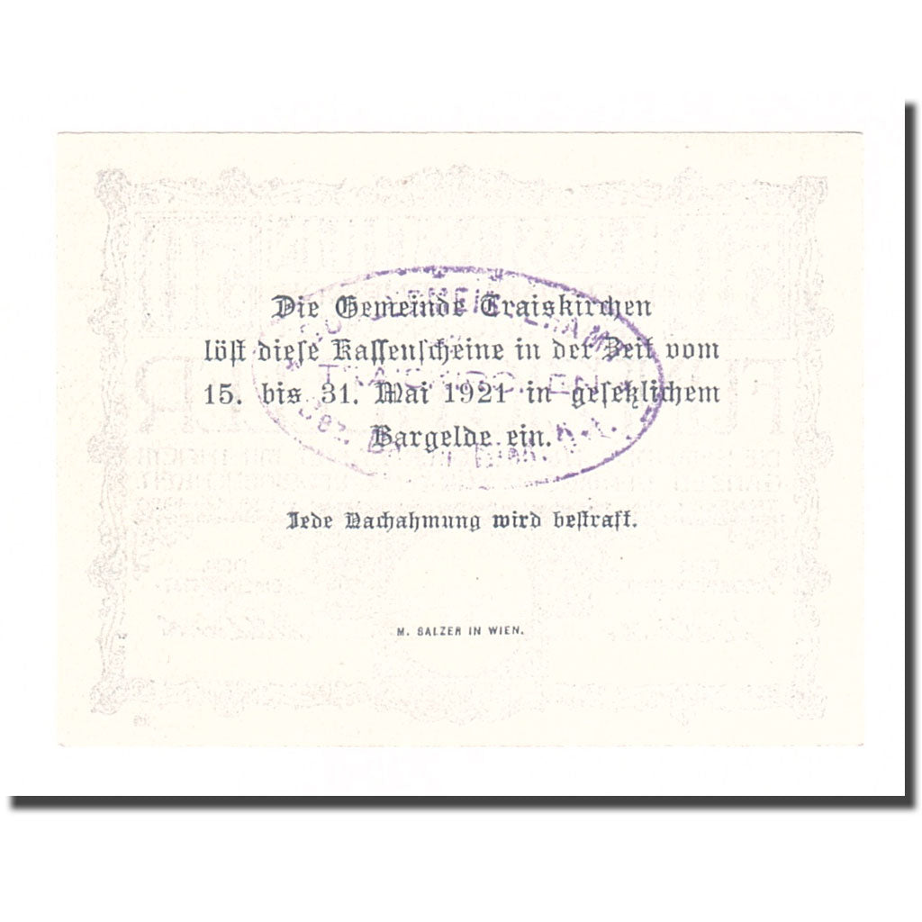 Billete, Austria, Traiskirchen, 50 Heller, Texte 2, 1921, 1921-05-31, UNC