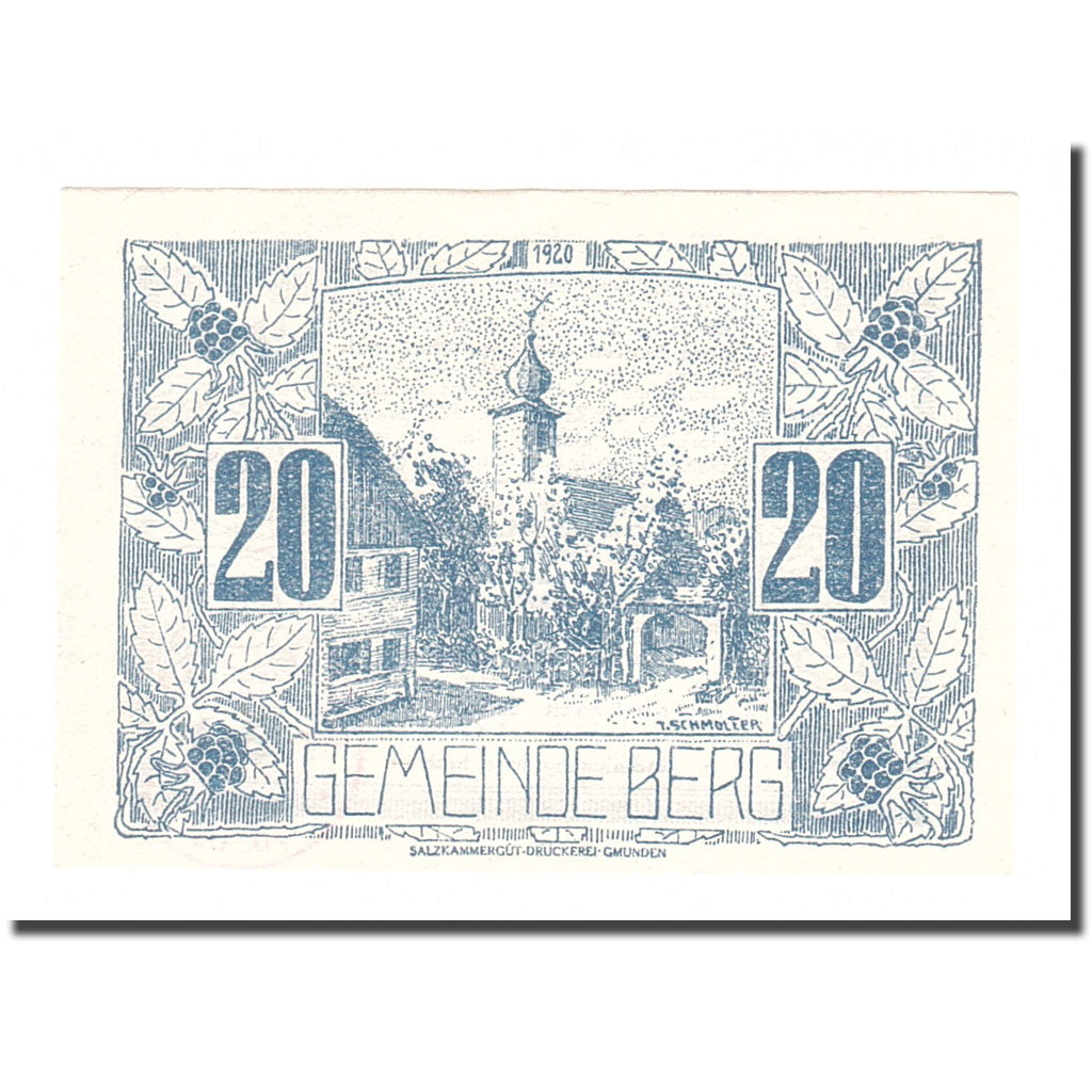 Billete, Austria, Berg O.Ö. Gemeinde, 20 Heller, Texte, 1920, 1920-06-27, EBC