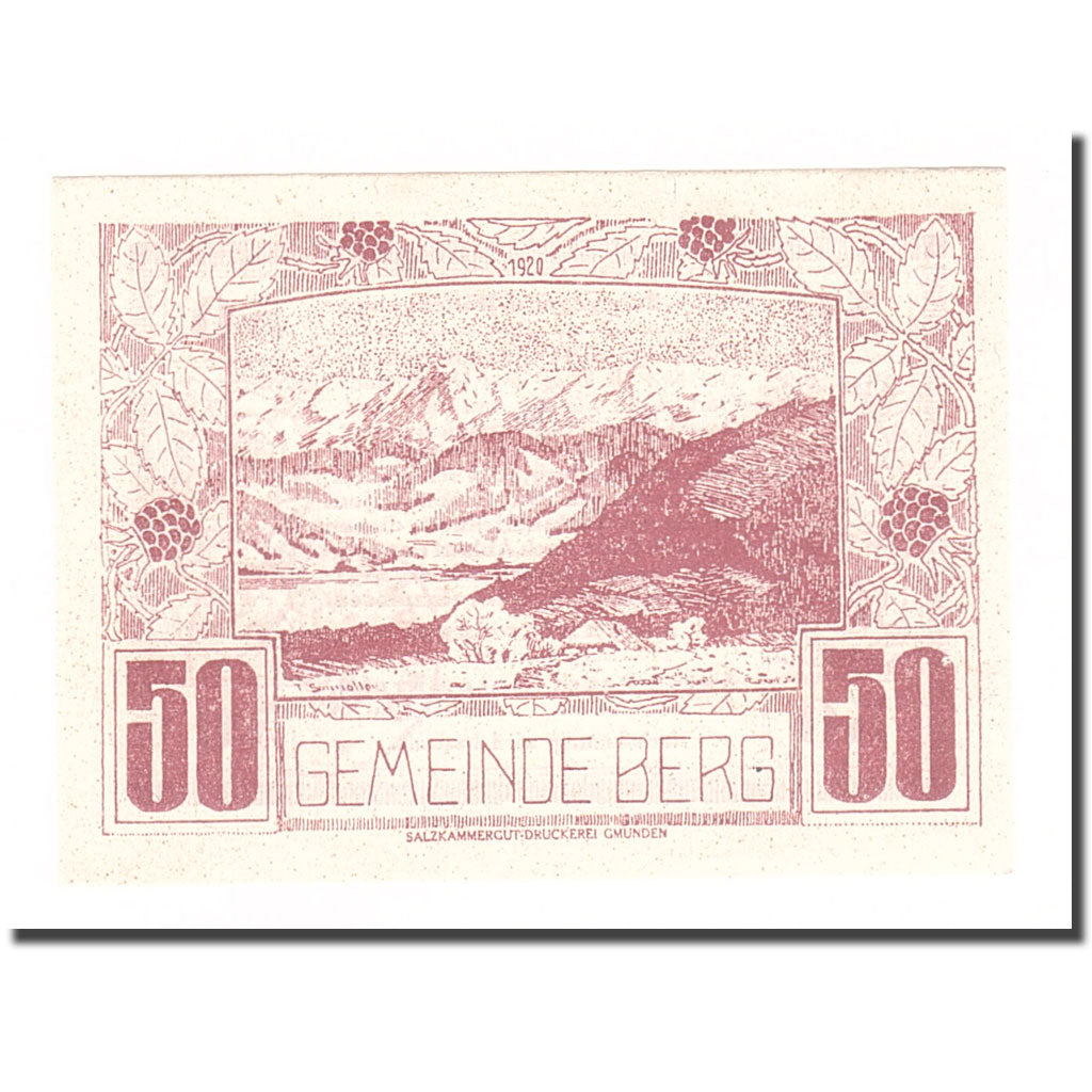Geldschein, Österreich, Berg O.Ö. Gemeinde, 50 Heller, Texte 2, 1920