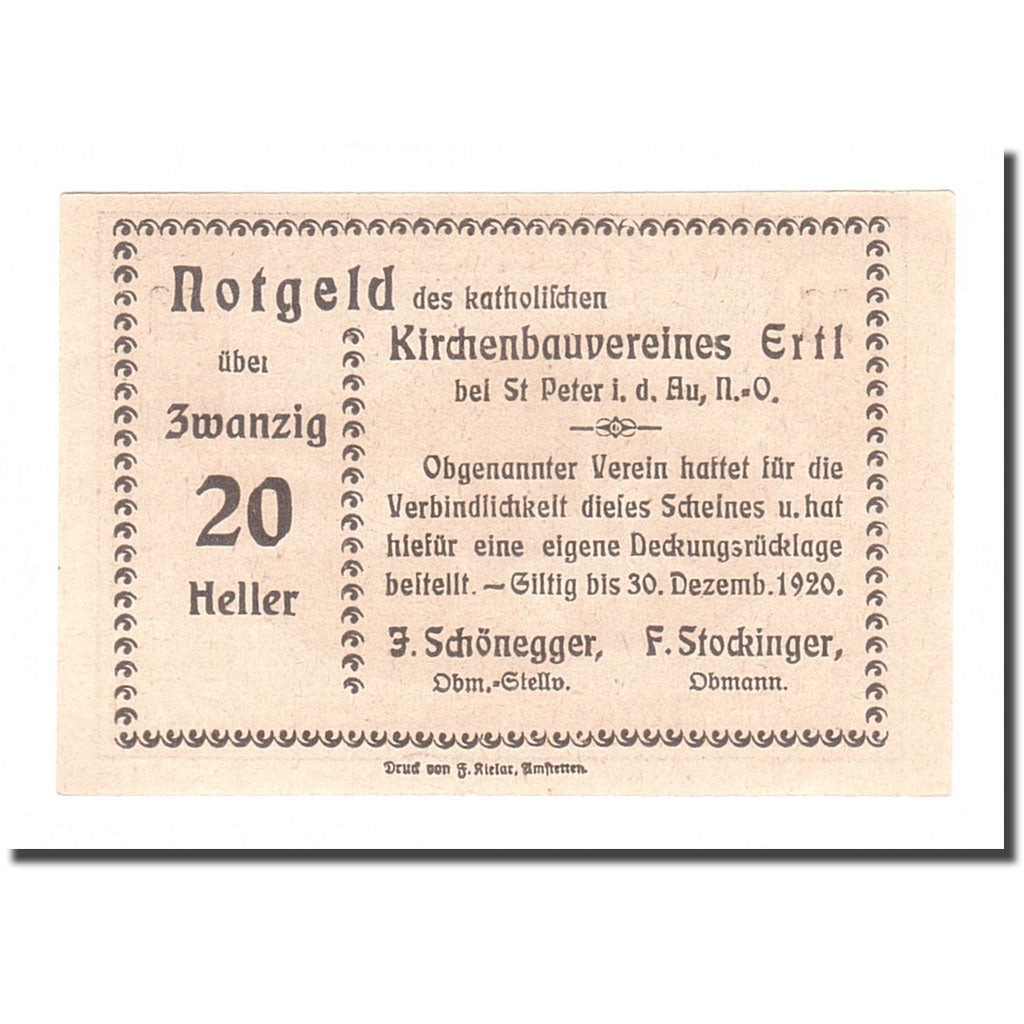 Biljet, Oostenrijk, Ertl N.Ö. Prv. Katholischer Kirchenbauverein Ertl, 20