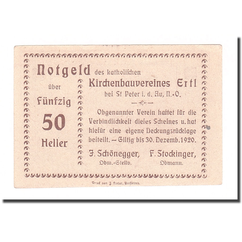 Geldschein, Österreich, Ertl N.Ö. Prv. Katholischer Kirchenbauverein Ertl, 50