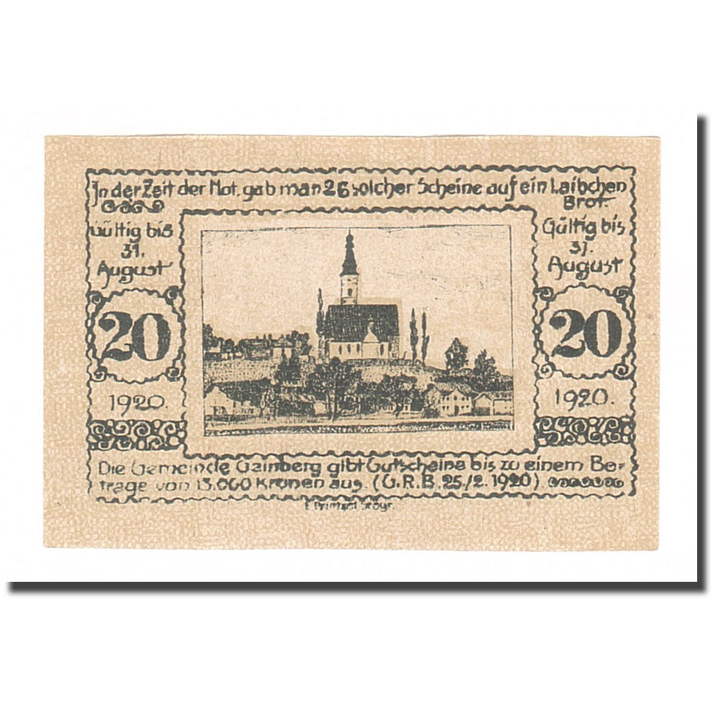 Biljet, Oostenrijk, Geinberg, 20 Heller, paysage 3, 1920, 1920-08-31, TTB