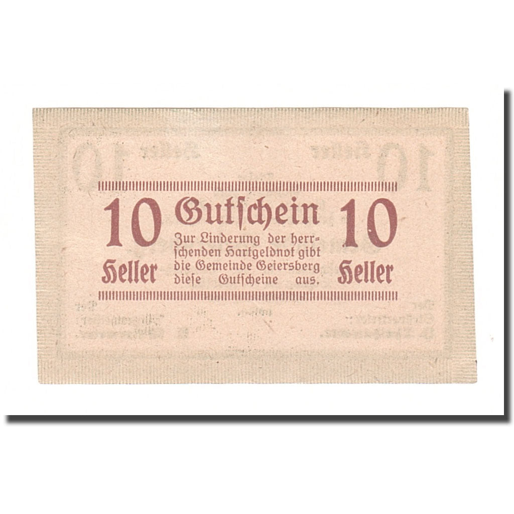Banknote, Austria, Geiersberg, 10 Heller, valeur faciale, 1920, 1920-12-31