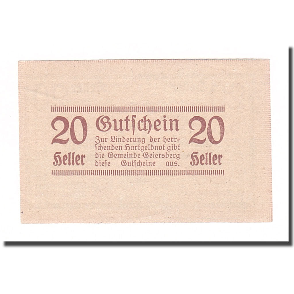Banknote, Austria, Geiersberg, 20 Heller, valeur faciale 1, 1920, 1920-12-31