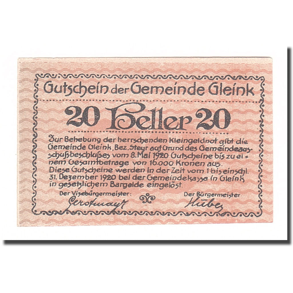 Banknote, Austria, Gleink O.Ö. Gemeinde, 20 Heller, paysage 1, 1920