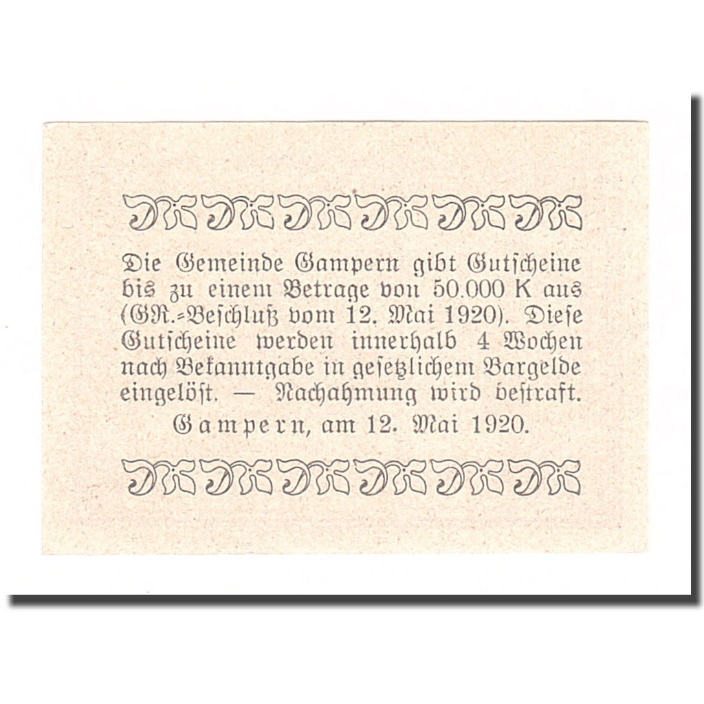 Banknote, Austria, Gampern, 10 Heller, Texte, 1920, 1920-05-12, AU(55-58)
