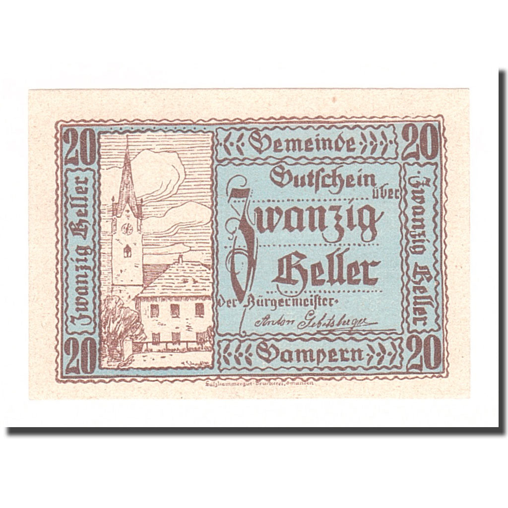 Banknote, Austria, Gampern, 20 Heller, texte 1, 1920, 1920-05-12, AU(55-58)
