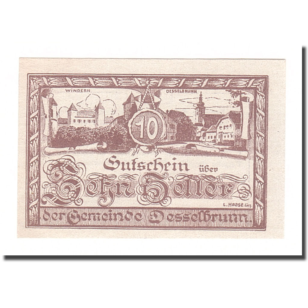 Banknote, Austria, Desselbrunn, 10 Heller, Texte, 1921, 1921-05-01, AU(55-58)