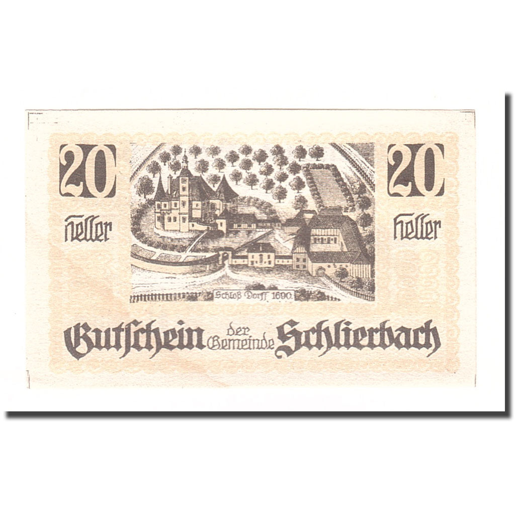 Banknote, Austria, Schlierbach O.Ö. Gemeinde, 20 Heller, Texte, 1920