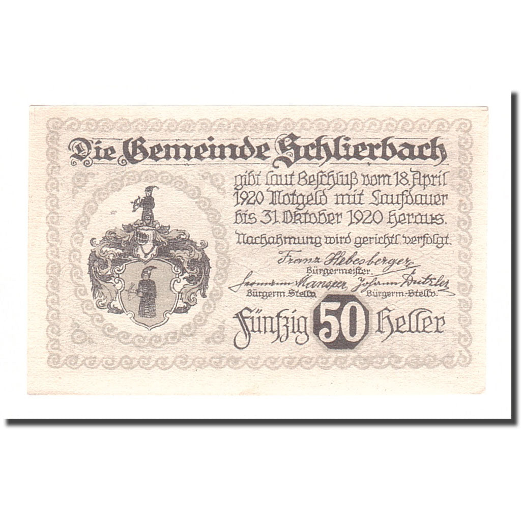 Banknote, Austria, Schlierbach O.Ö. Gemeinde, 50 Heller, Texte 2, 1920
