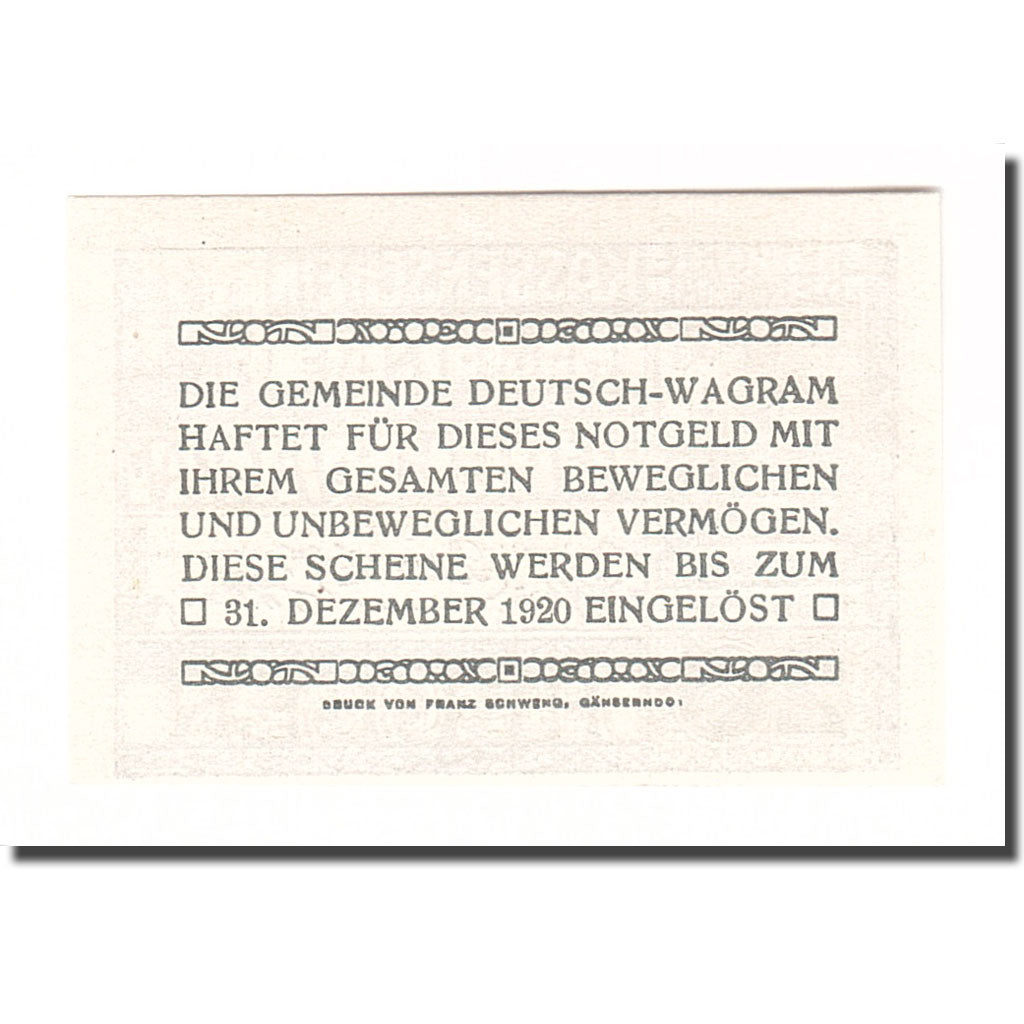 Banconote, Austria, Deutsch-Wagram, 20 Heller, texte 1, 1920, 1920-12-31, SPL-