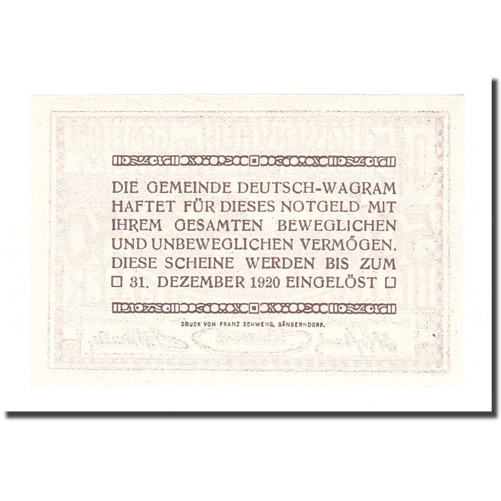 Nota, Áustria, Deutsch-Wagram, 50 Heller, Texte 2, 1920, 1920-12-31, AU(55-58)