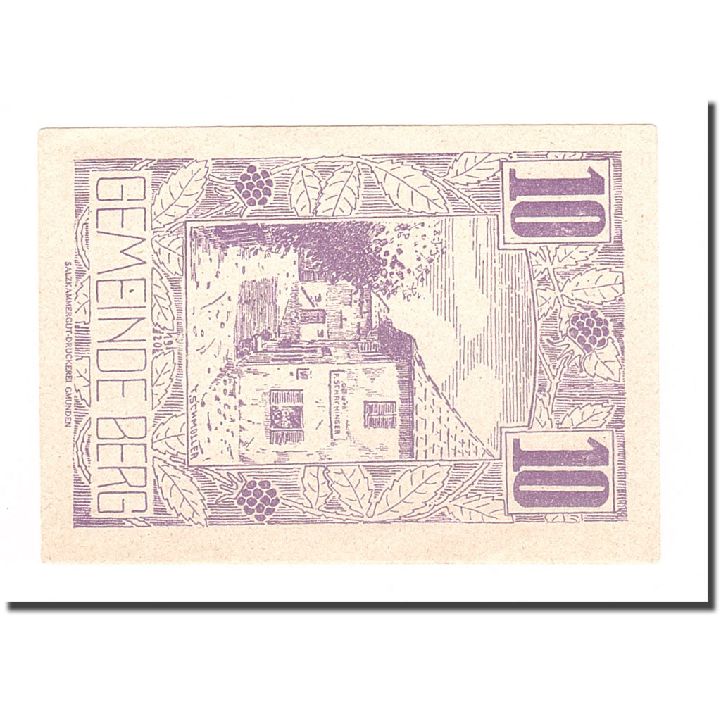 Banknote, Austria, Berg O.Ö. Gemeinde, 10 Heller, Texte, 1920, 1920-06-27