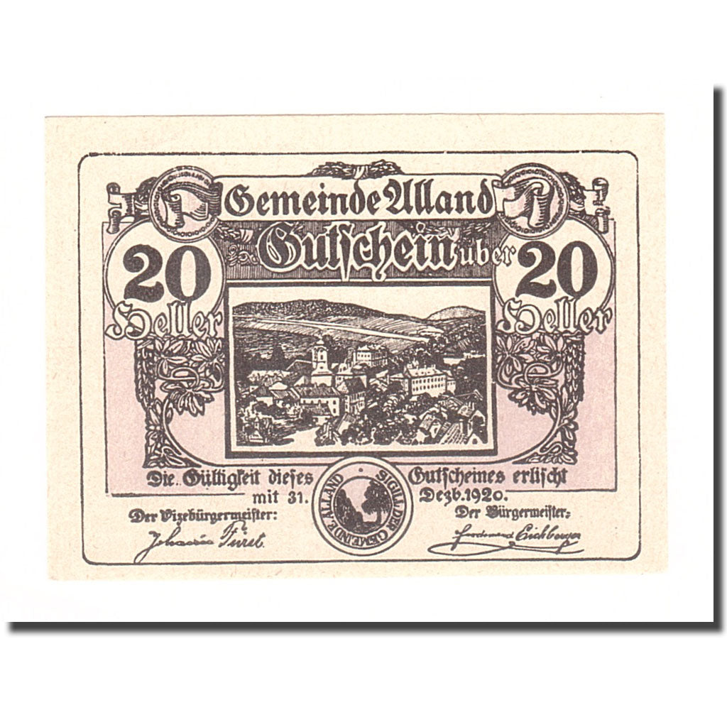 Banknote, Austria, Alland N.Ö. Gemeinde, 20 Heller, N.D, 1920, 1920-12-31