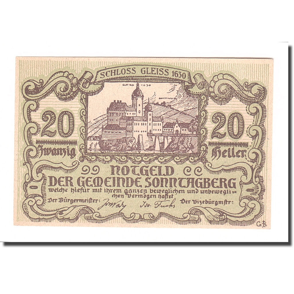 Banknote, Austria, Sonntagberg N.Ö. Gemeinde, 20 Heller, texte 1, 1920