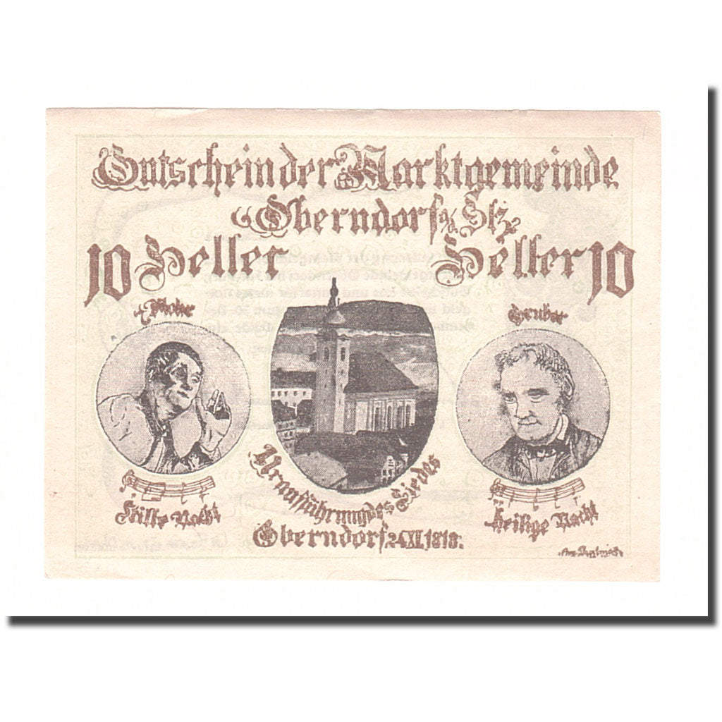 Banknote, Austria, Oberndorf a.d. Salzach Sbg. Marktgemeinde, 10 Heller, Texte