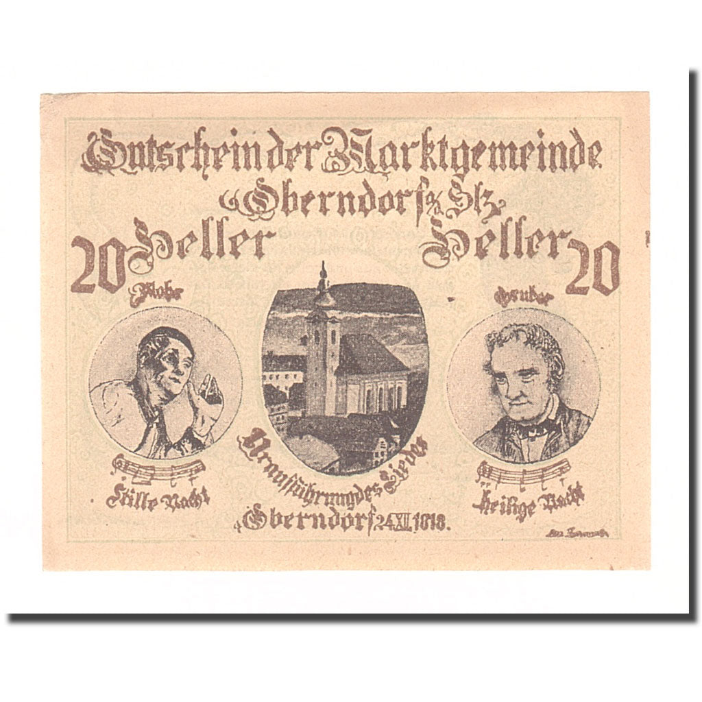 Banknote, Austria, Oberndorf a.d. Salzach Sbg. Marktgemeinde, 20 Heller, texte