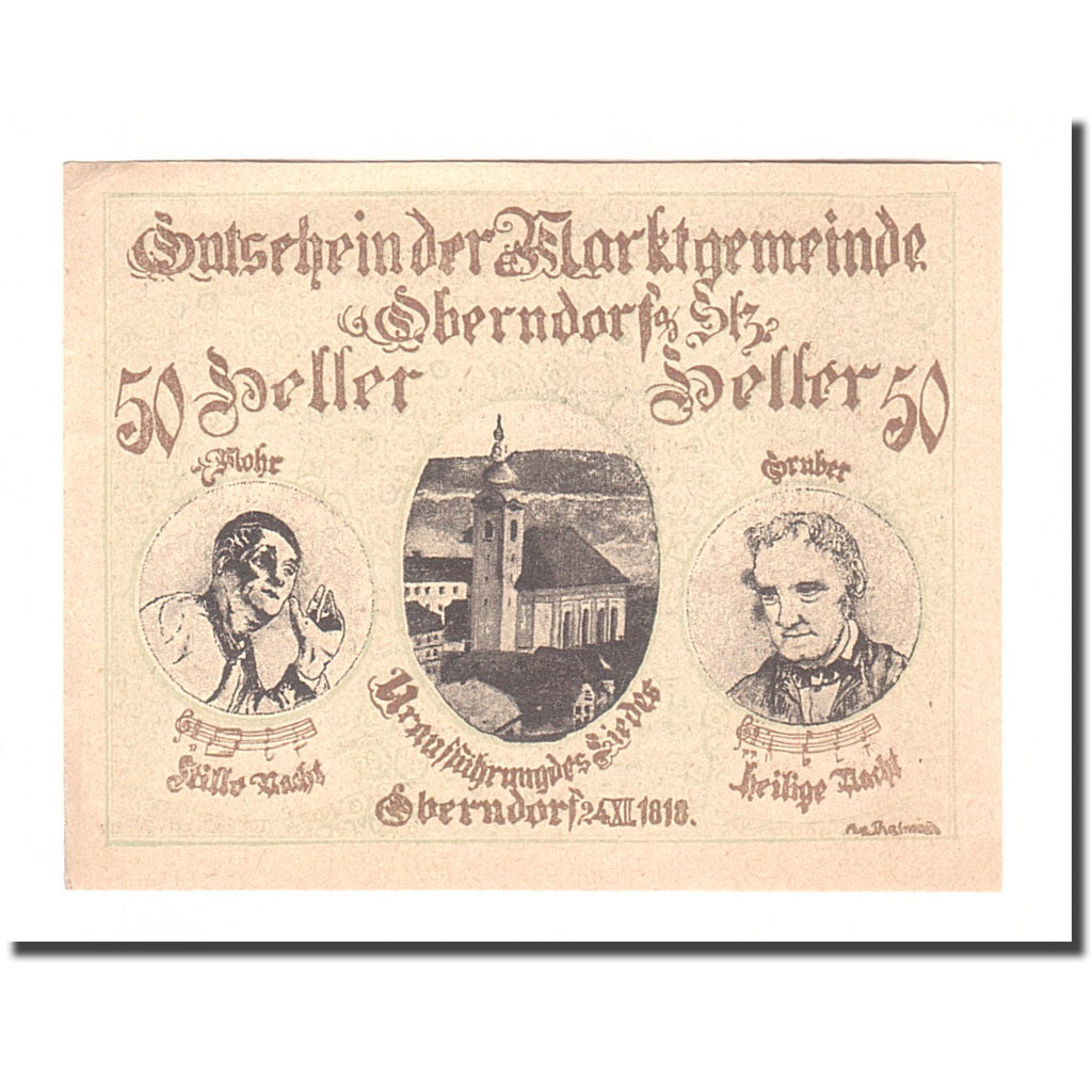 Banconote, Austria, Oberndorf a.d. Salzach Sbg. Marktgemeinde, 50 Heller, Texte