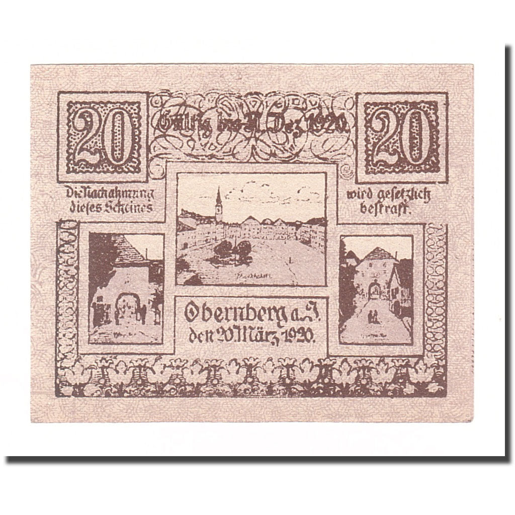 Banknote, Austria, Obernberg am Inn O.Ö. Marktgemeinde, 20 Heller, texte 1