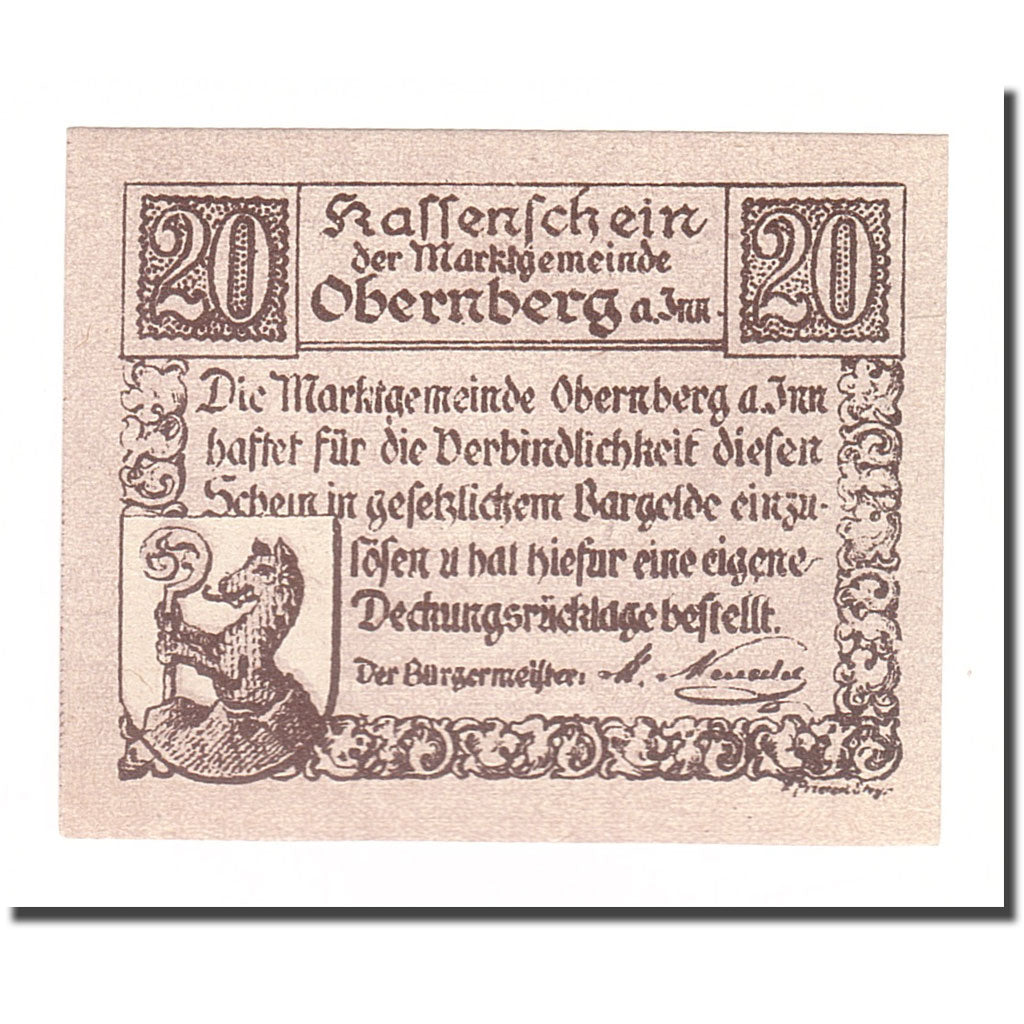 Banknote, Austria, Obernberg am Inn O.Ö. Marktgemeinde, 20 Heller, texte 1